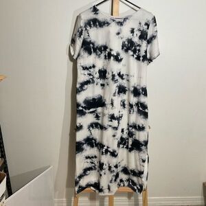 Pink lily Short sleeve Summer Dress Casual Loose Beach Sundress with a side slit